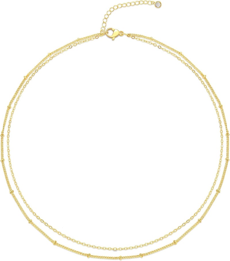 Tewiky Gold Chain Necklace for Women, 14k Gold Plated Thin Beaded Wave Box Chain Necklace Dainty Gold Necklace Simple Layered Gold Choker Necklaces Minimalist Gold Link Chain Necklace Trendy Jewelry for Women - Image 1